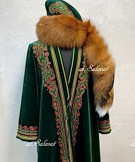 Башкирский национальный костюм (Елян) из сукна №1 Национальный костюм Зелян из бархата в зеленом цвете