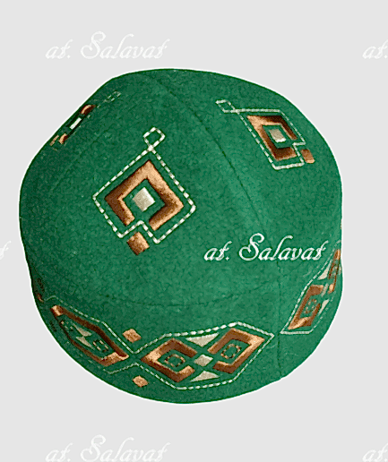 Зеленая тюбетейка мужская из сукна с вышивкой №1 Зеленая тюбетейка мужская из сукна с вышивкой №1