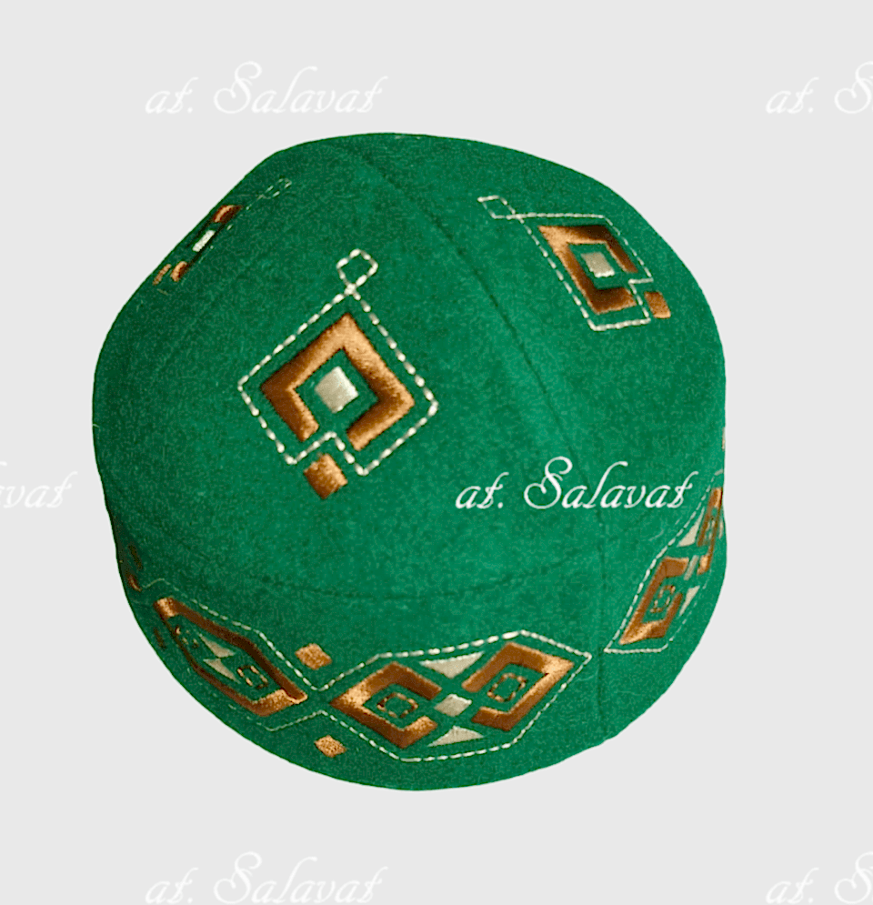 Зеленая тюбетейка мужская из сукна с вышивкой №1 Зеленая тюбетейка мужская из сукна с вышивкой №1