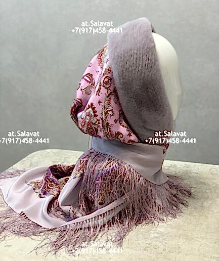 Шелковый платок с мехом норки