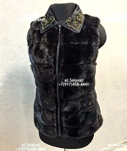 Черный женский жилет из дубленой овчины Эксклюзивный жилет из норки с каракульчей