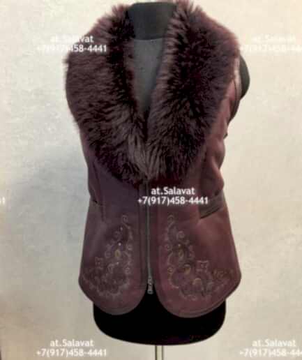Черный женский жилет из дубленой овчины Эксклюзивный жилет в цвете марсала