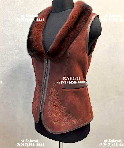 Черный женский жилет из дубленой овчины Жилет женский с норкой